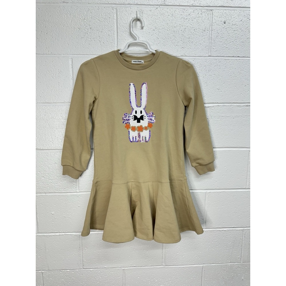 Peter Jensen Sweater Dress Beige Sequin Bunny Drop Waist / Women's XS
